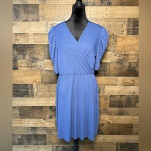 Take Tomorrow Blue Short Sleeve Dress Pleated Large L AB 706